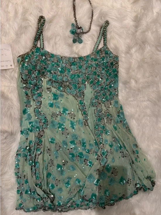 Embellished Mint Green Spaghetti Strap Dress - Picture 5 of 5